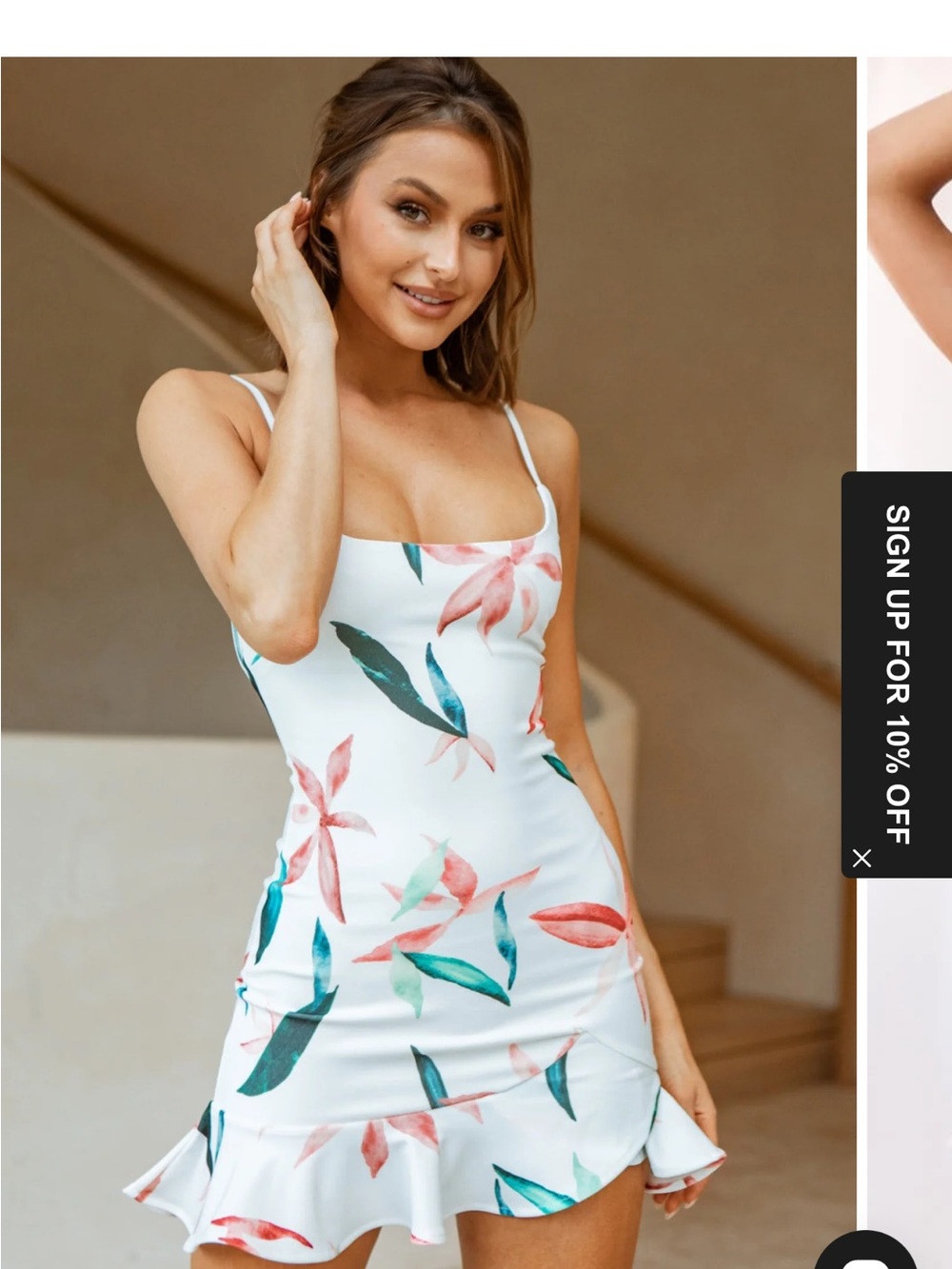 Selfie Leslie White Floral Spaghetti Strap Ruffle Hem Dress